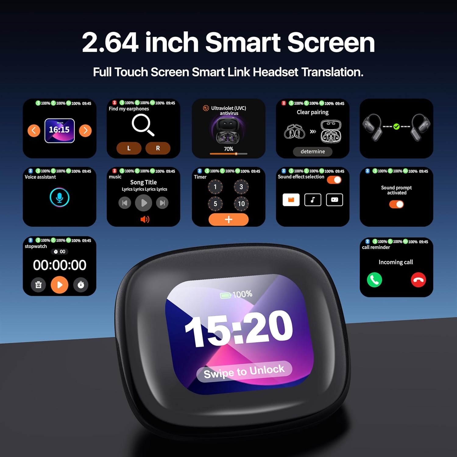 AI Language Translation Earbuds, LCD Touch Screen OWS Real-Time Translator for 144 Languages & Accents Headphones Translator Ideal for Travel Business Learning Translation Device Earphones(Black)
