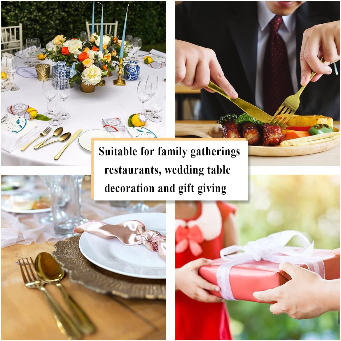 20-Piece Stainless Steel Flatware Set with Titanium Gold Plating, Service for 4 in Elegant Shiny Gold Finish