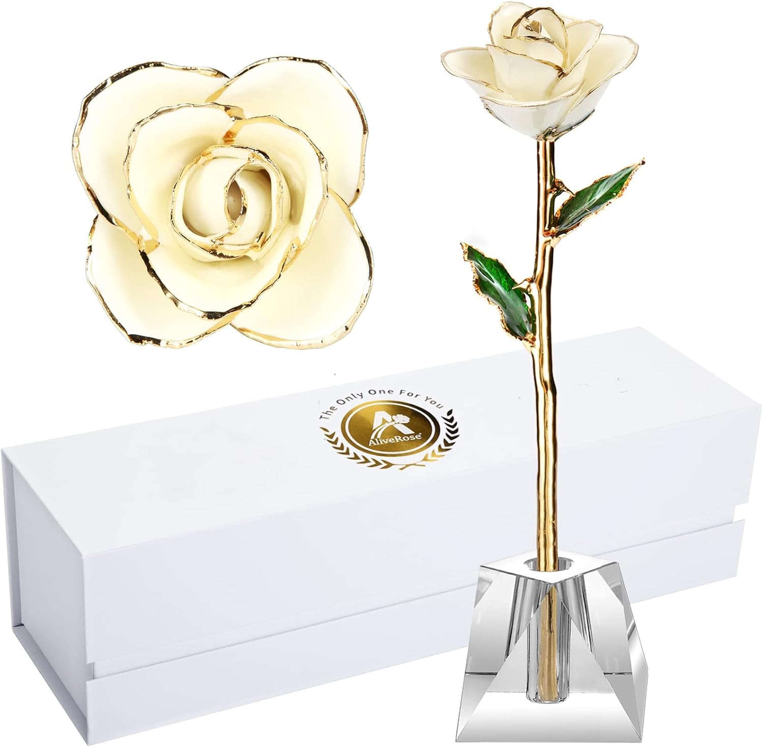 Gold Rose,24K Gold Real Rose Gift for Her, Long Stem Rose Made from Real Gold Rose for Anniversary Valentines Mothers Day Birthday (Teal Blue with Crystal Vase)
