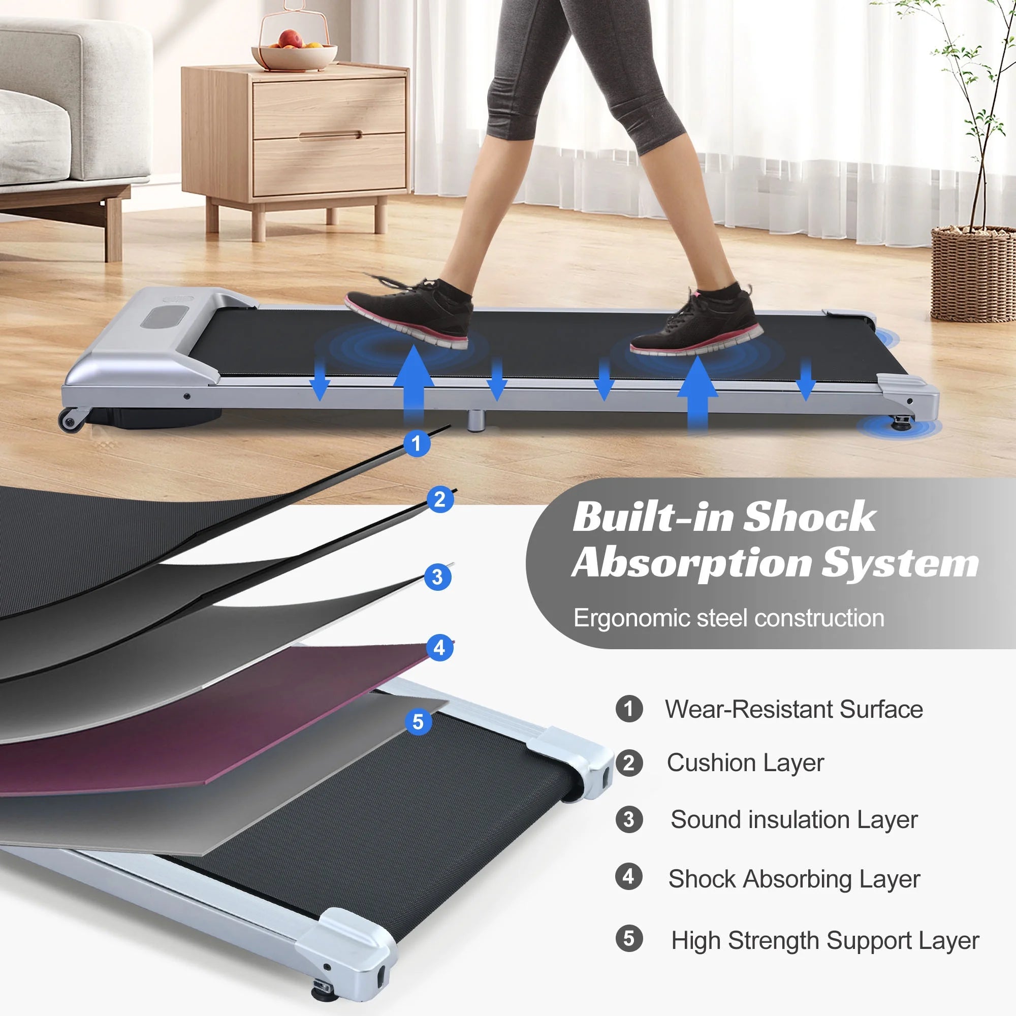 2 in 1 under Desk Electric Treadmill 2.5HP, Remote Control, Display, Walking Jogging Running Machine Fitness Equipment for Home Gym Office