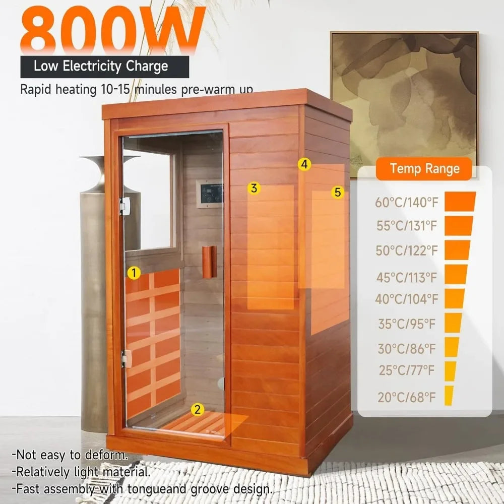 Far Infrared Sauna Home Saunas Spa Room, Wooden Indoor Dry Sauna,Ideal for 1 Person Home Sauna with Bluetooth Speaker