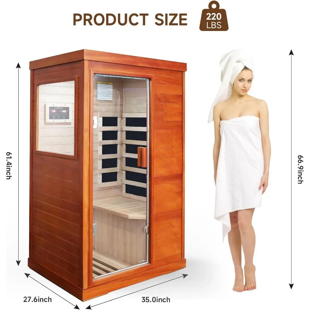 Far Infrared Sauna Home Saunas Spa Room, Wooden Indoor Dry Sauna,Ideal for 1 Person Home Sauna with Bluetooth Speaker