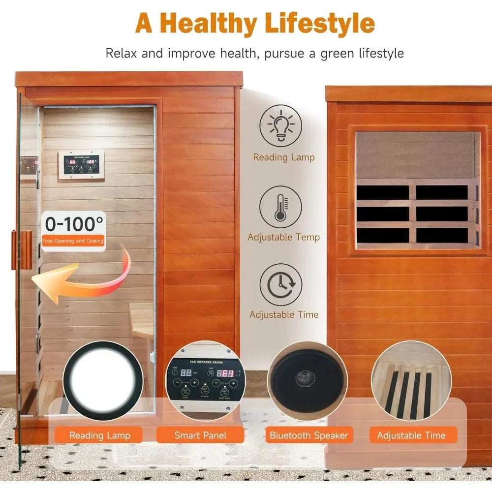 Far Infrared Sauna Home Saunas Spa Room, Wooden Indoor Dry Sauna,Ideal for 1 Person Home Sauna with Bluetooth Speaker