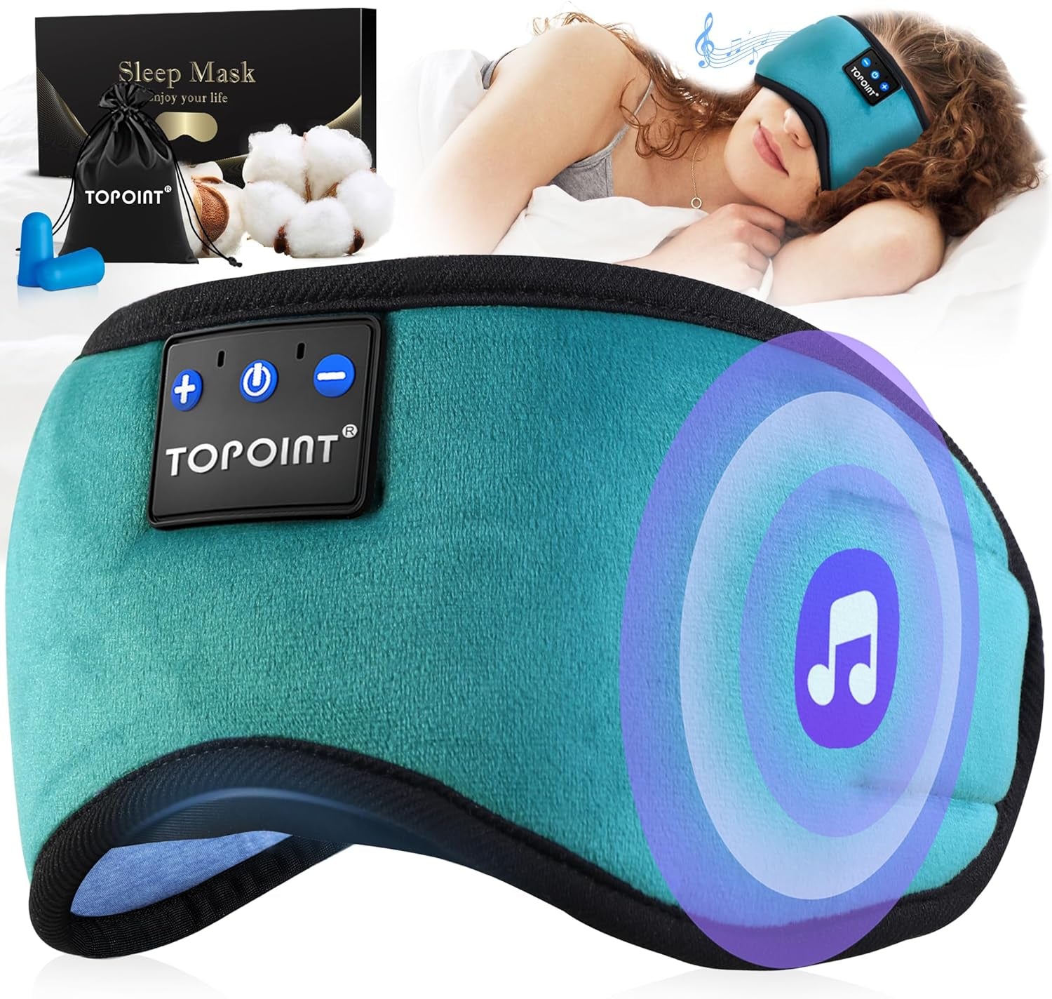 Sleep Mask with Headphones Bluetooth 5.4 Wireless, Sleep Headphones Earphones Earbuds with Microphone HD Speakers Music, Blackout Eye Mask for Sleeping Travel Meditation Men Women Cool Gadgets