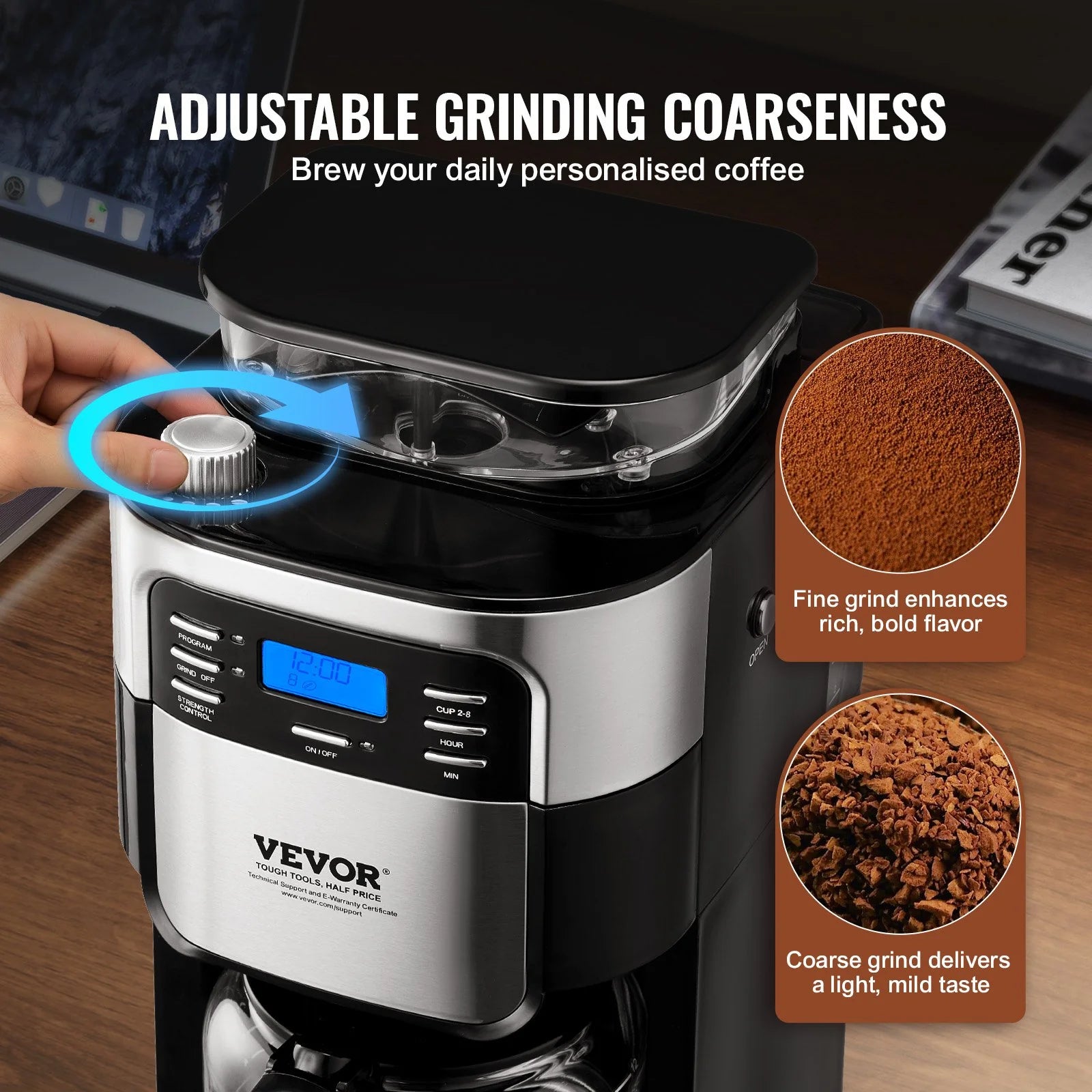 VEVOR 8-Cup Drip Coffee Maker with 24-Hour Programmable Timer