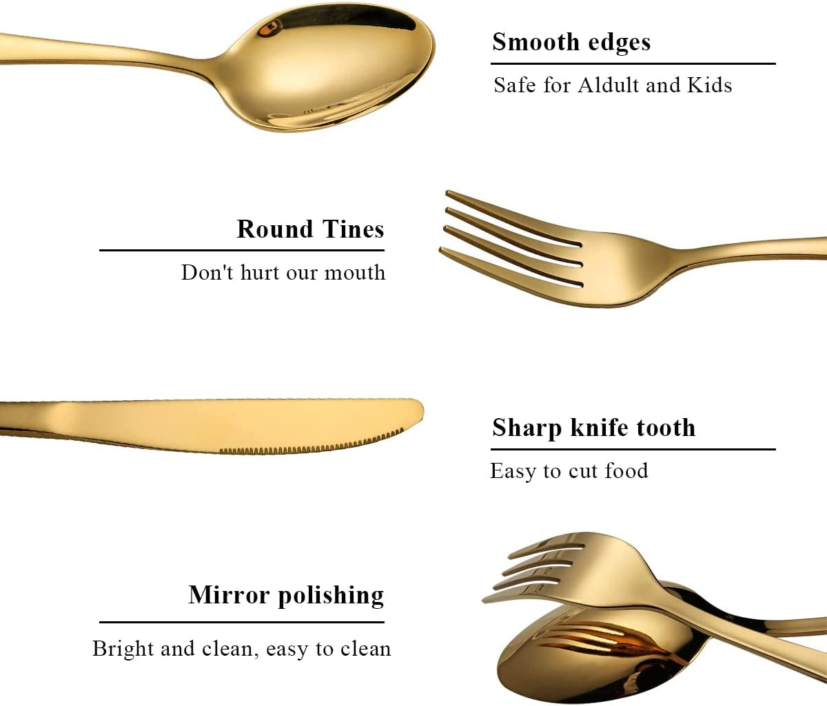 20-Piece Stainless Steel Flatware Set with Titanium Gold Plating, Service for 4 in Elegant Shiny Gold Finish