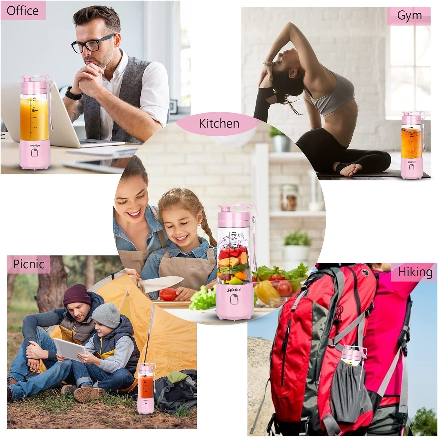 Portable Personal Blender for Shakes and Smoothies - 4000mAh Rechargeable Mini Travel Blender with 3D Six Blades, 13.5oz Fruit Mixer Cup for Home, Sports, and Outdoor Use (Pink)