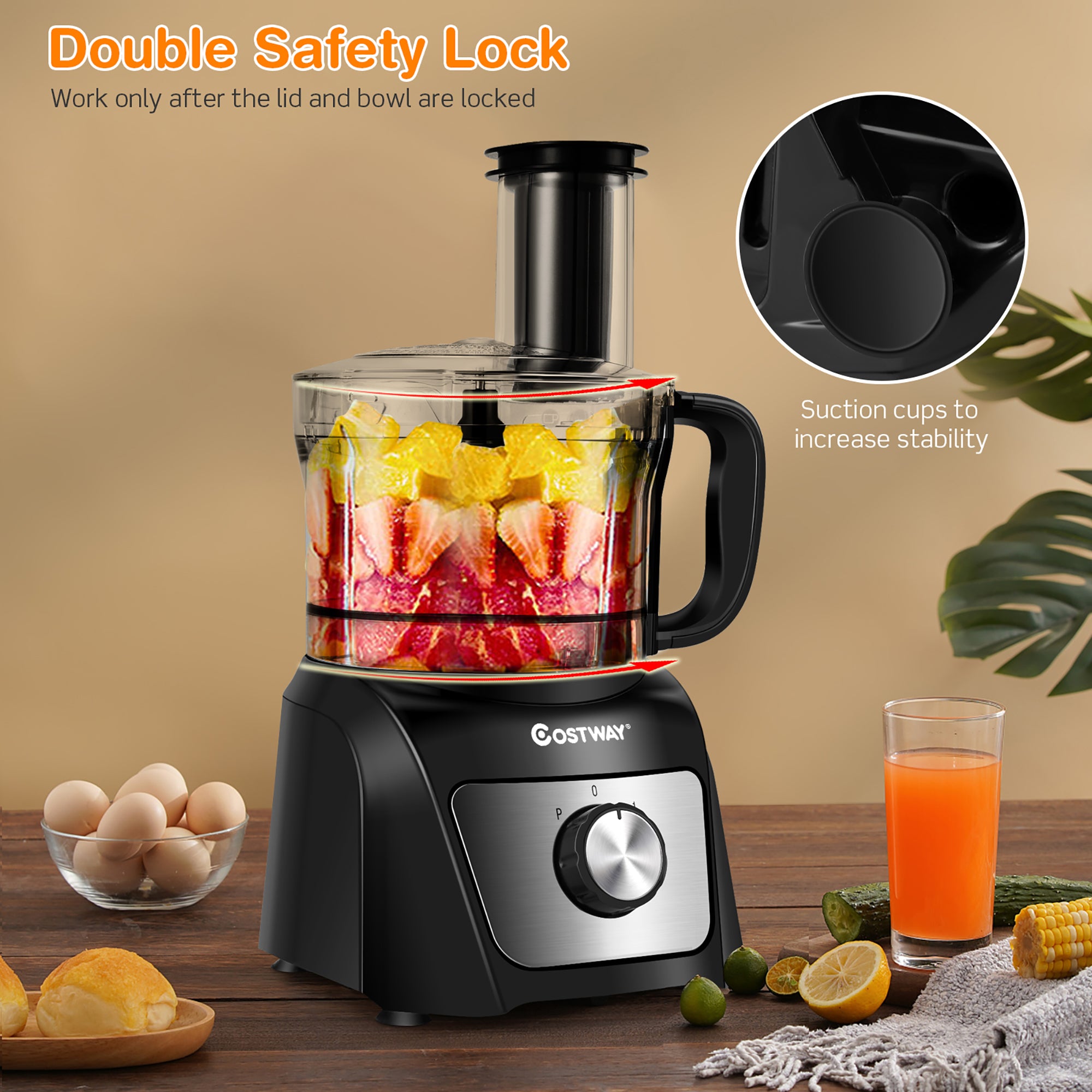 8-Cup Food Processor with 500W Variable Speed Blender and 3 Blades