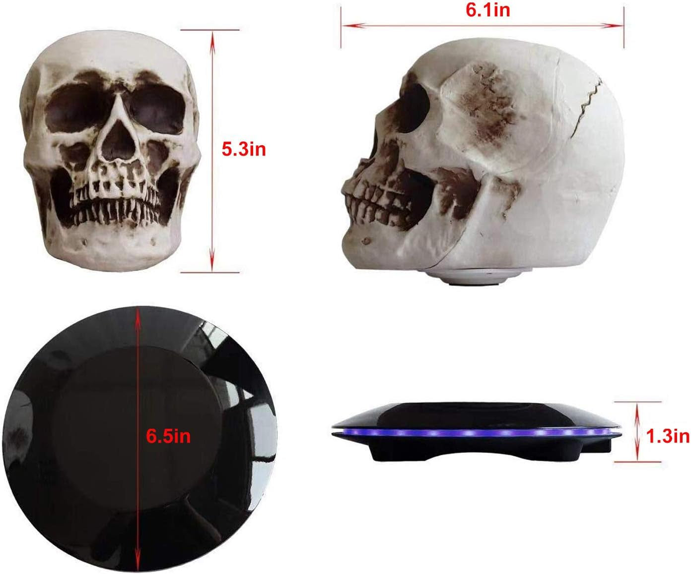 Magnetic Levitating Levitate 3D Skull LED Night Light with Touch Button Base,Floating and Rotating Globe Decoration Creative Crafts Statues for Home/Office/Festival/Halloween…