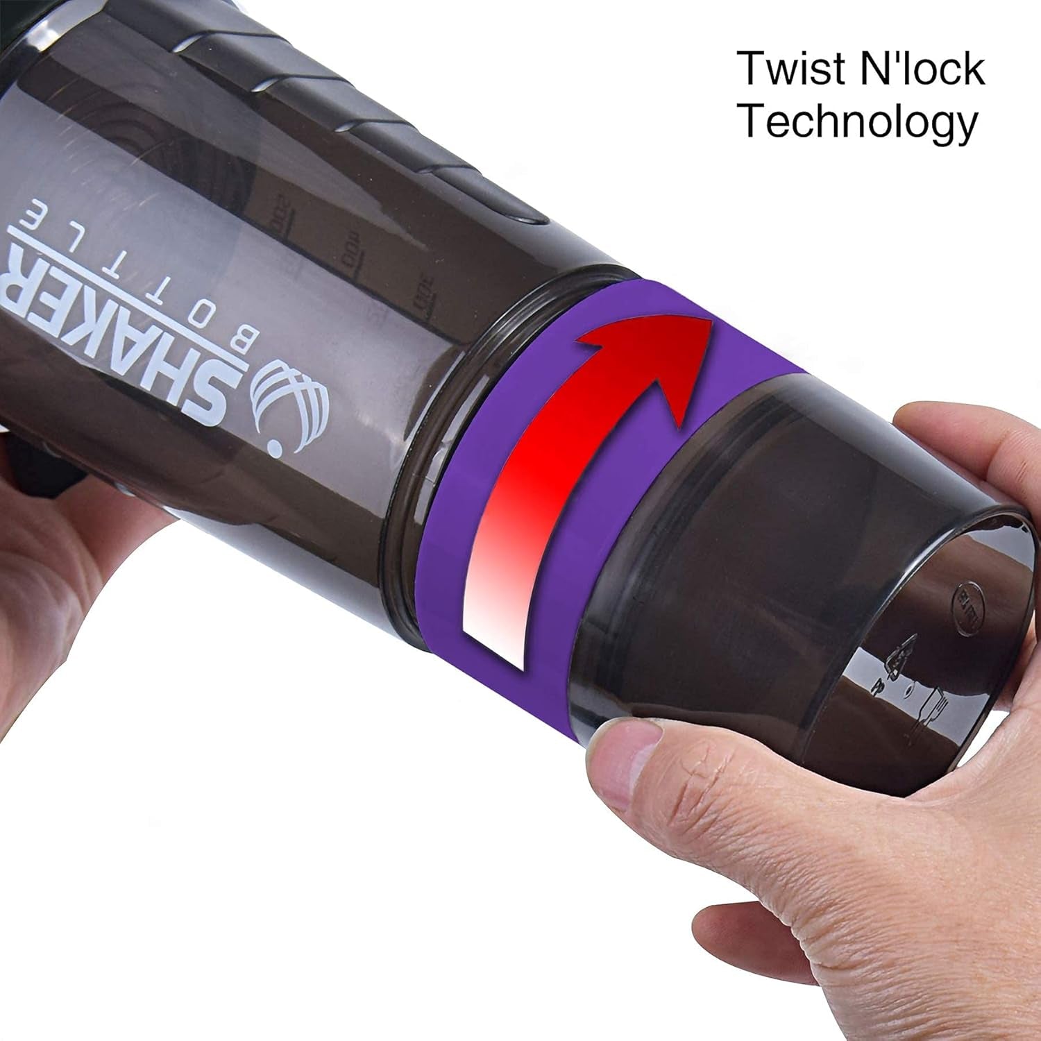 Professional Protein Shaker Bottle - 16 Oz Leak-Proof Sports Water Bottle with Non-Slip 3-Layer Twist-Off Cups and Pill Tray - Purple