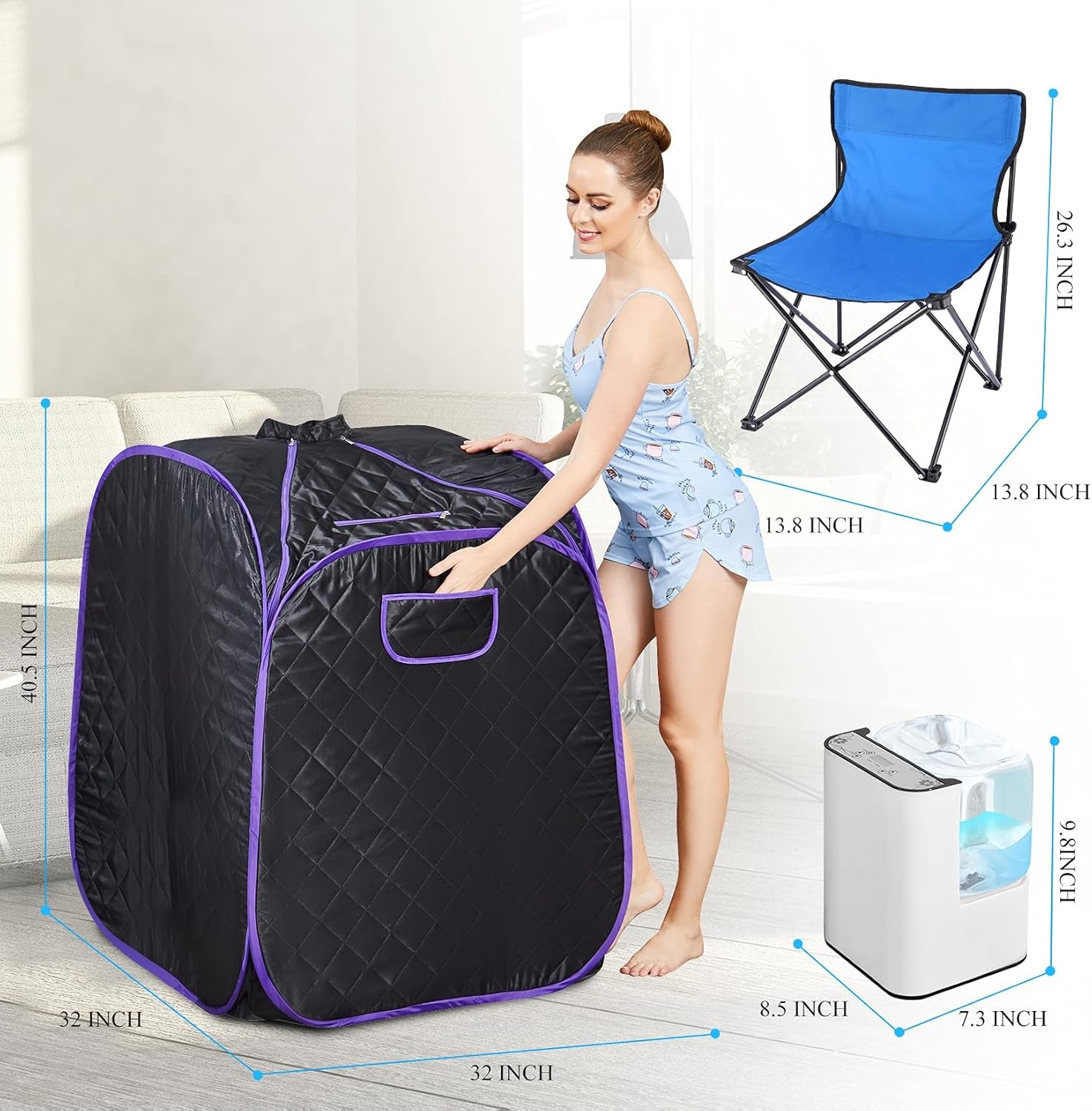 Steam Sauna Spa Portable Foldable Personal Indoor Sauna Tent Pot for Therapeutic Reduce Stress Fatigue with Remote Chair Indoor Home
