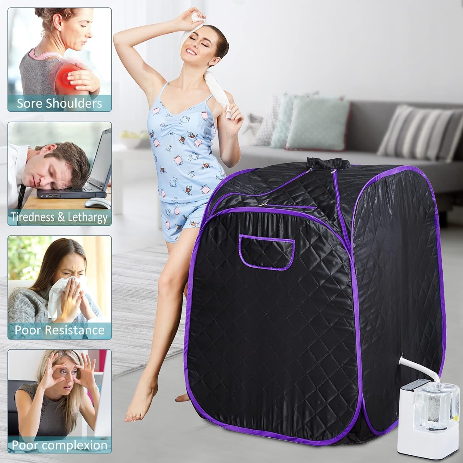 Steam Sauna Spa Portable Foldable Personal Indoor Sauna Tent Pot for Therapeutic Reduce Stress Fatigue with Remote Chair Indoor Home