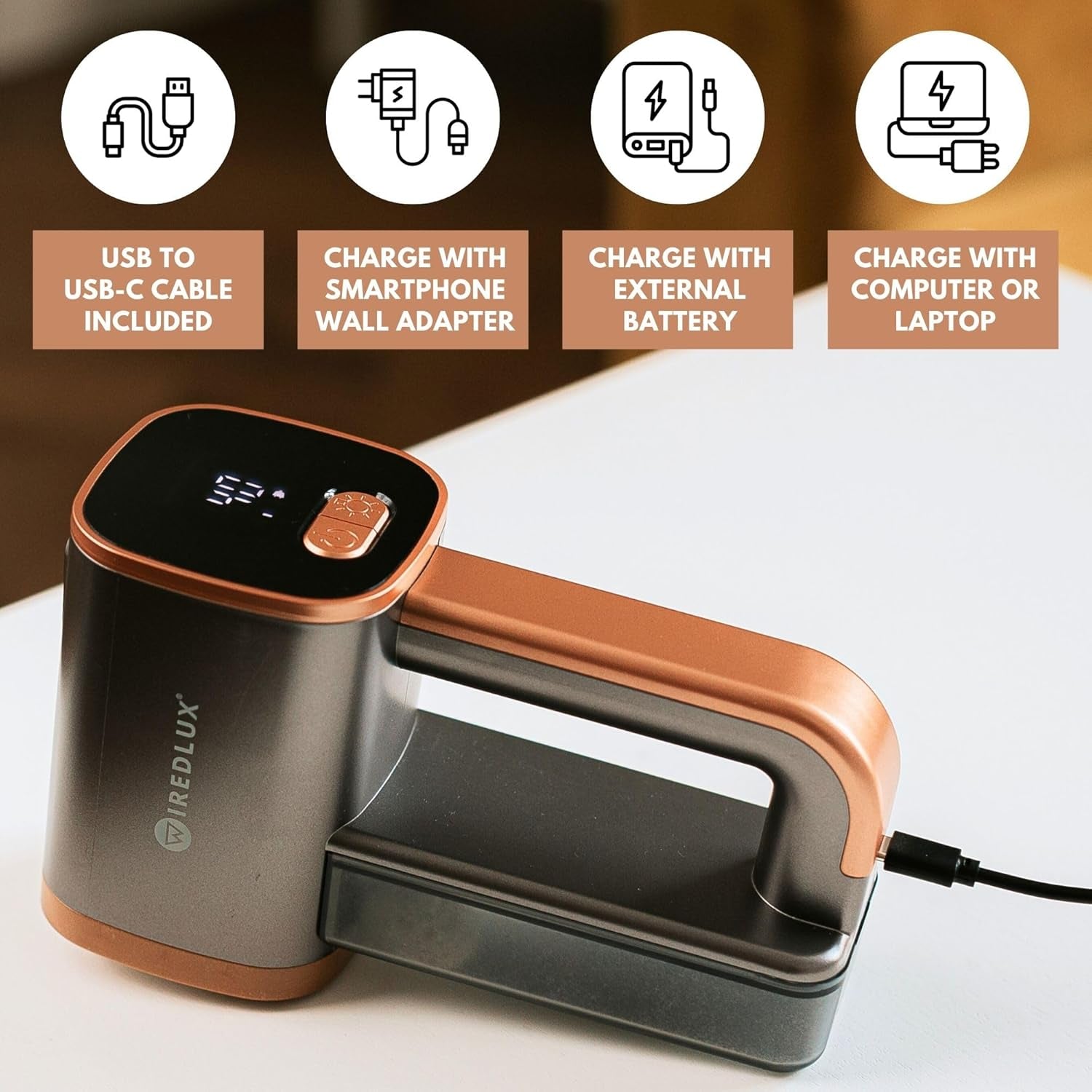 Electric Lint Remover - Rechargeable Fabric Shaver for Clothes & Couch - Adjustable 3-Speed, 6-Leaf Blade, LED Light, USB Charging - Depiller with Dual Protection (Graphite Grey/Copper)