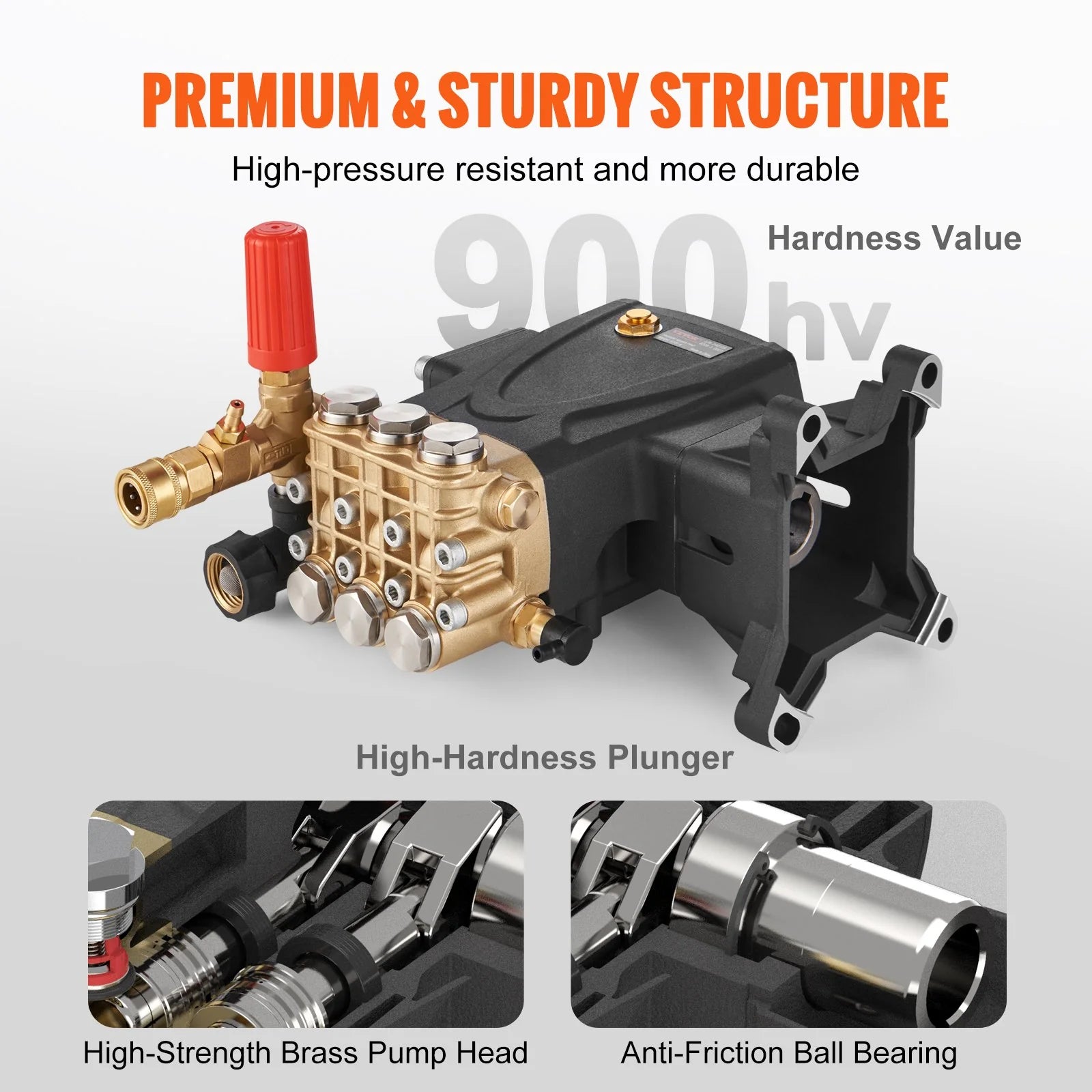 VEVOR Pressure Washer Pump, 1 Shaft Horizontal Triplex Plunger, 4400 PSI, 4 GPM Flow, Replacement Power Washer Pumps Kit, Parts Washer Pump, Compatible with Simpson Morflex Models 40224, 40225, 40226