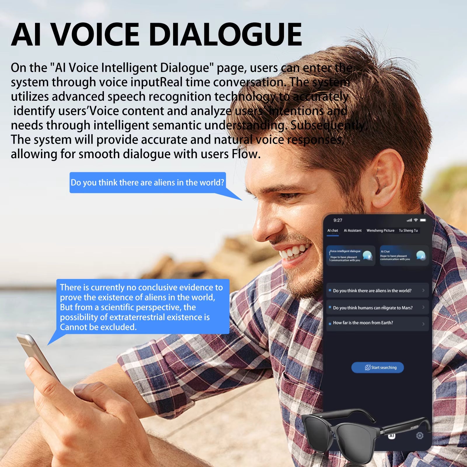 HY-C8 Smart Glasses AI Language Translation Chat Intelligent Bluetooth Glasses Wireless Headphone Real-Time Smart Sunglasses