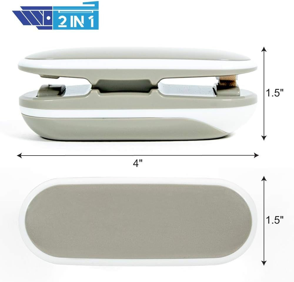 Portable Mini Heat Seal Bag Sealer with Hook - 2-in-1 Vacuum Sealer and Cutter for Resealing Snack, Plastic, and Aluminum Bags (Grey)