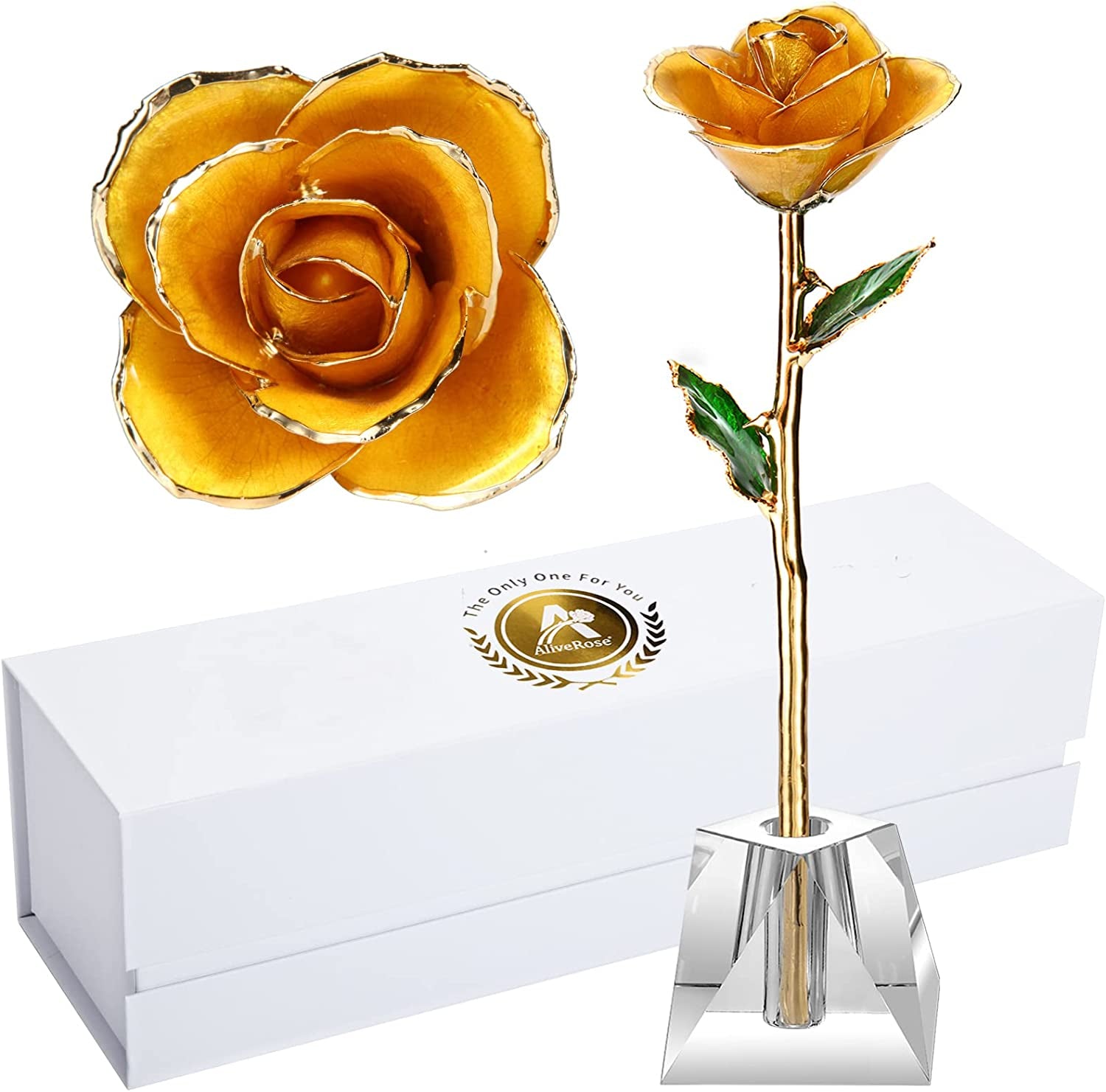 Gold Rose,24K Gold Real Rose Gift for Her, Long Stem Rose Made from Real Gold Rose for Anniversary Valentines Mothers Day Birthday (Teal Blue with Crystal Vase)