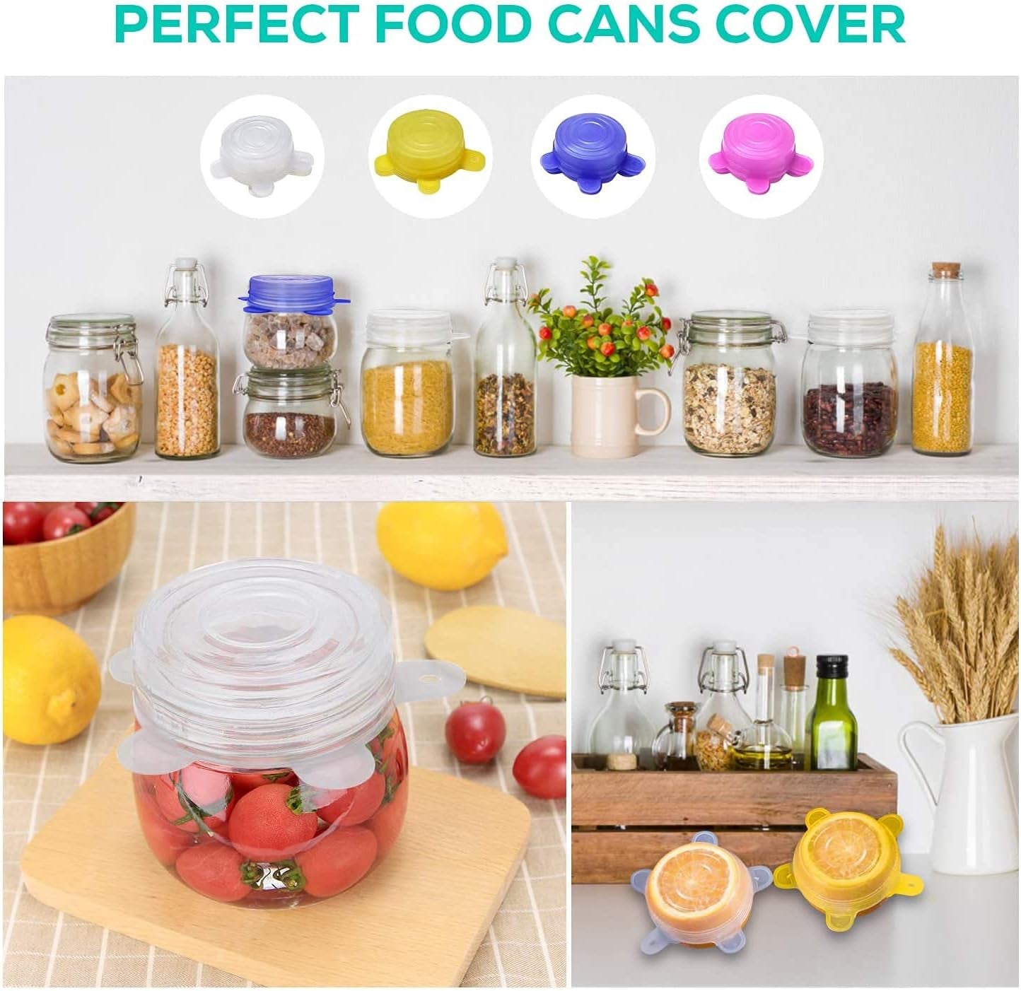 Silicone Stretch Lids - Set of 6 Food-Safe Covers for Yogurt Jars and Bowls, 2.6 Inch