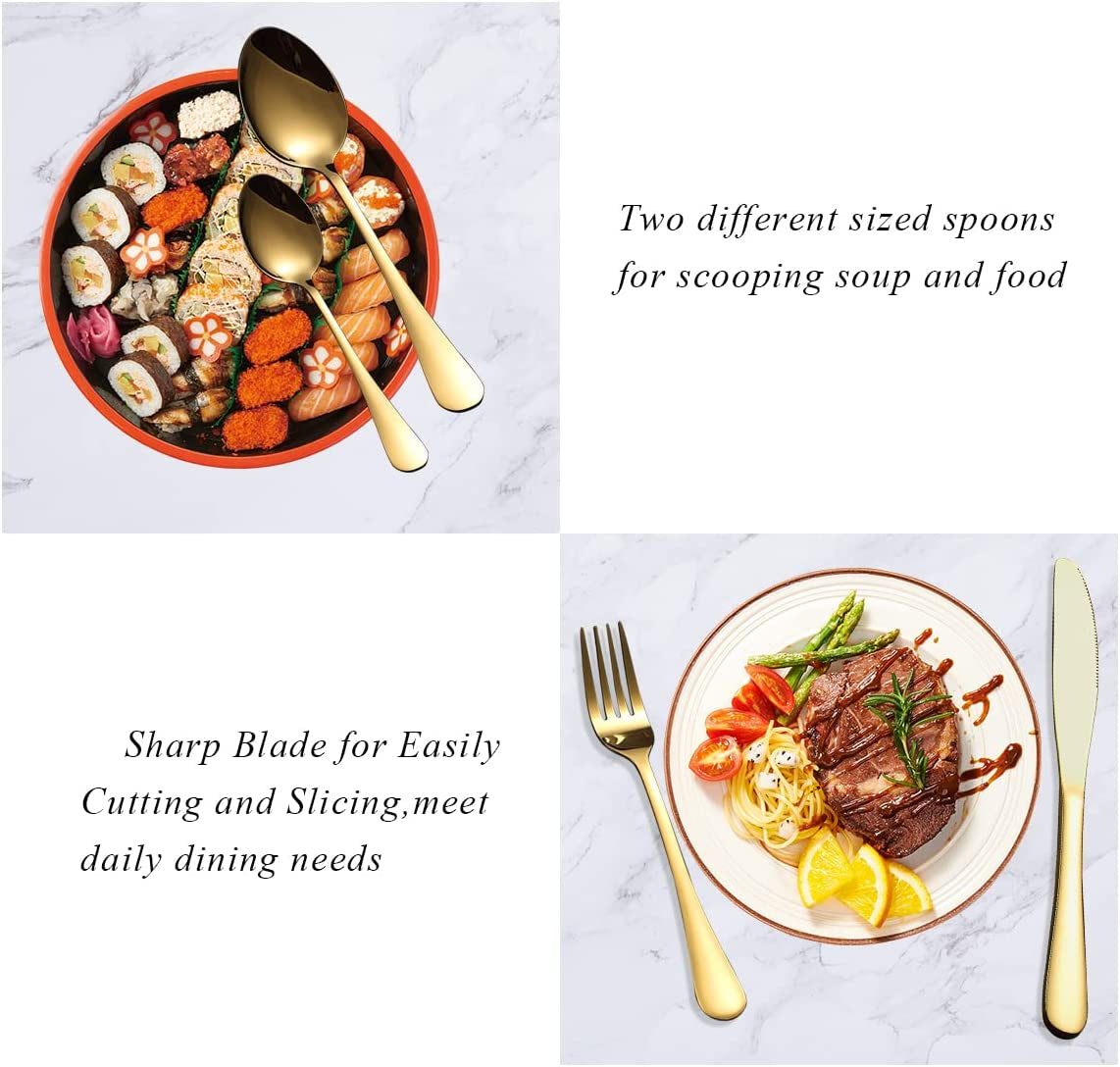 20-Piece Stainless Steel Flatware Set with Titanium Gold Plating, Service for 4 in Elegant Shiny Gold Finish