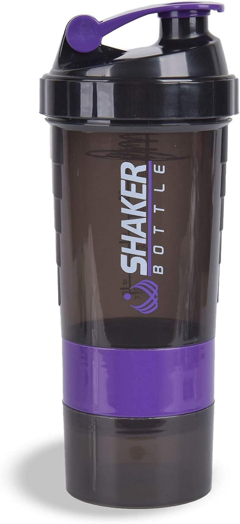 Professional Protein Shaker Bottle - 16 Oz Leak-Proof Sports Water Bottle with Non-Slip 3-Layer Twist-Off Cups and Pill Tray - Purple