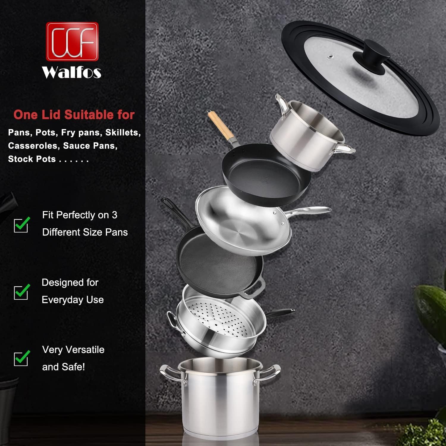 Universal Tempered Glass Lid with Heat-Resistant Silicone Rim for 6.5", 7", and 8" Cookware