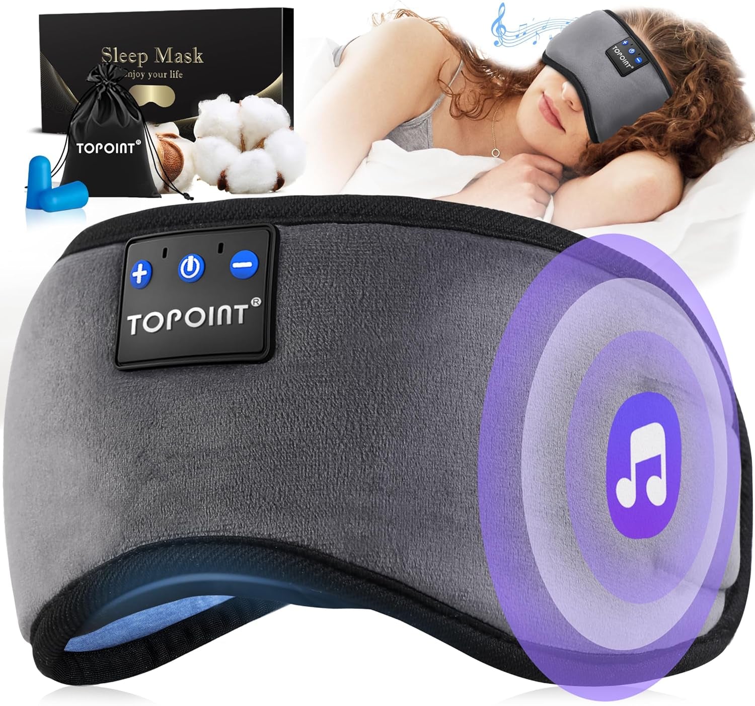 Sleep Mask with Headphones Bluetooth 5.4 Wireless, Sleep Headphones Earphones Earbuds with Microphone HD Speakers Music, Blackout Eye Mask for Sleeping Travel Meditation Men Women Cool Gadgets