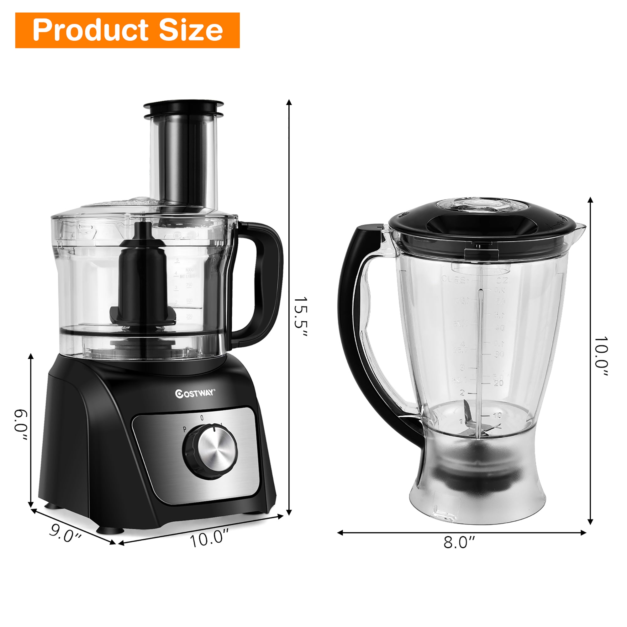 8-Cup Food Processor with 500W Variable Speed Blender and 3 Blades