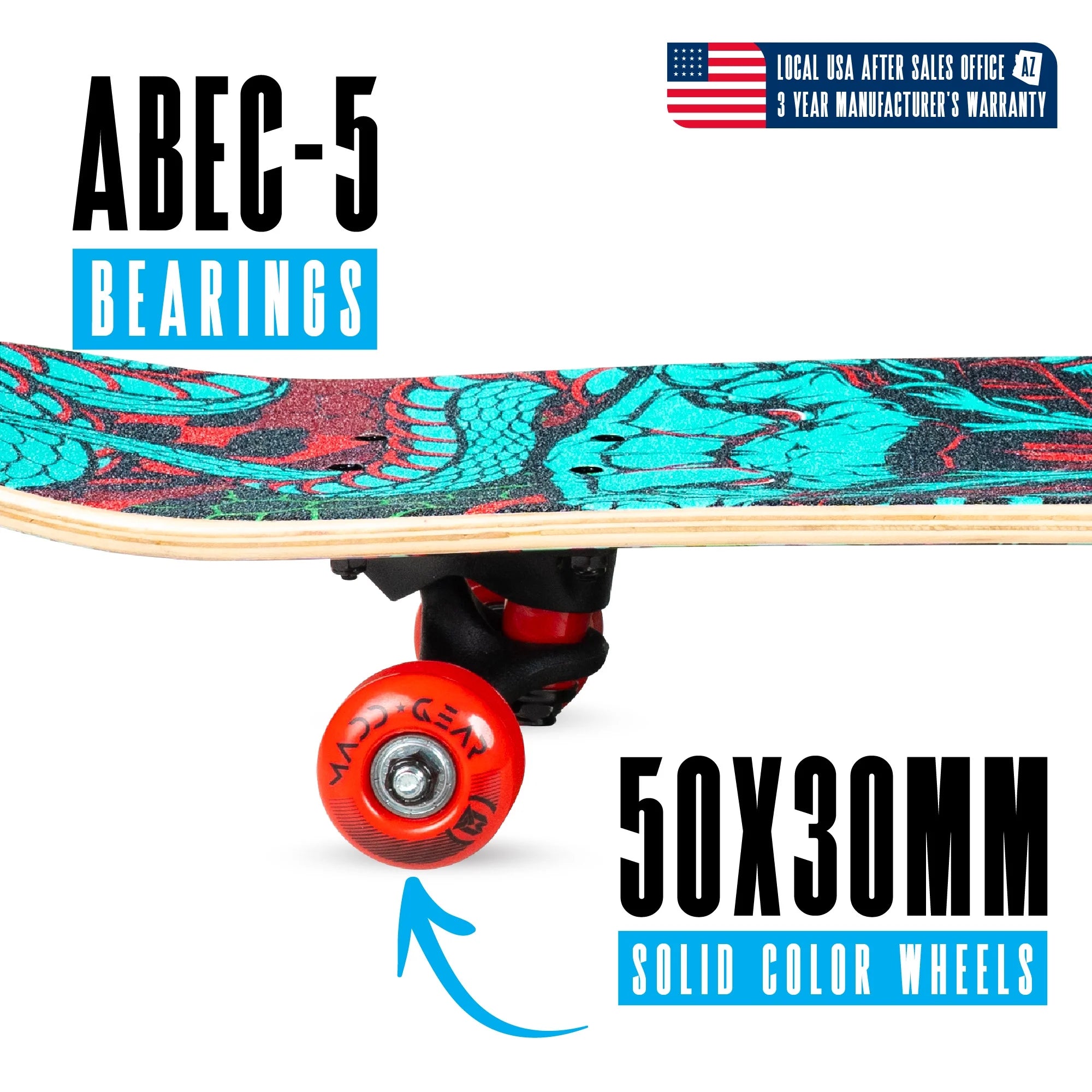 31" Long by 7" Wide Double Kicktail Beginner Complete Skateboard with Maple Deck