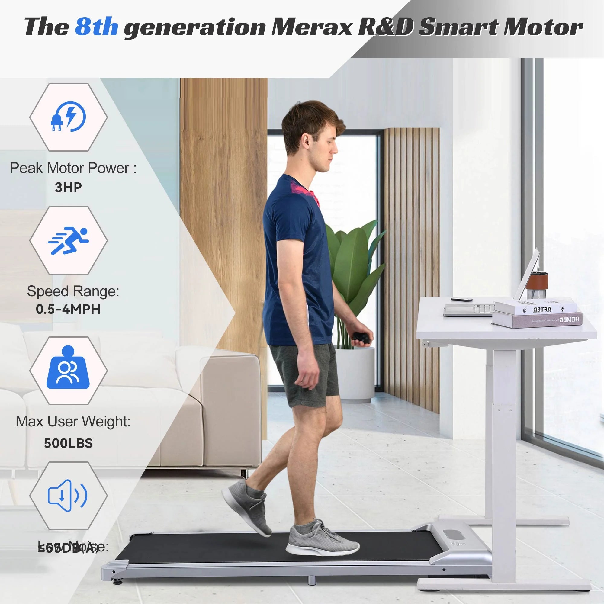 2 in 1 under Desk Electric Treadmill 2.5HP, Remote Control, Display, Walking Jogging Running Machine Fitness Equipment for Home Gym Office