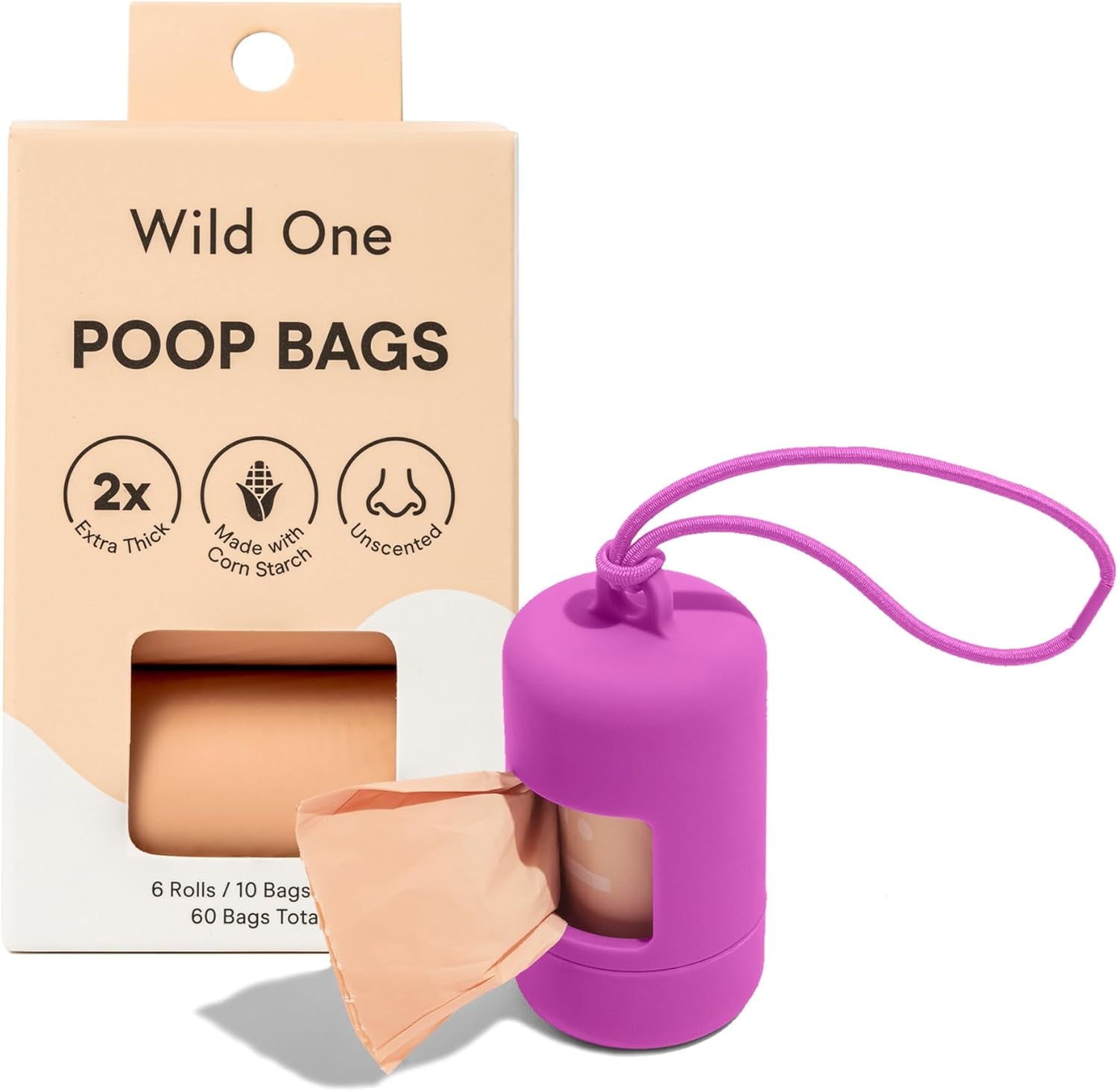 Dog Poop Bag Holder and Dispenser with Leash Attachment, Leak Proof, Easy Twist Top for Refills, Includes 1 Roll Bags, Black