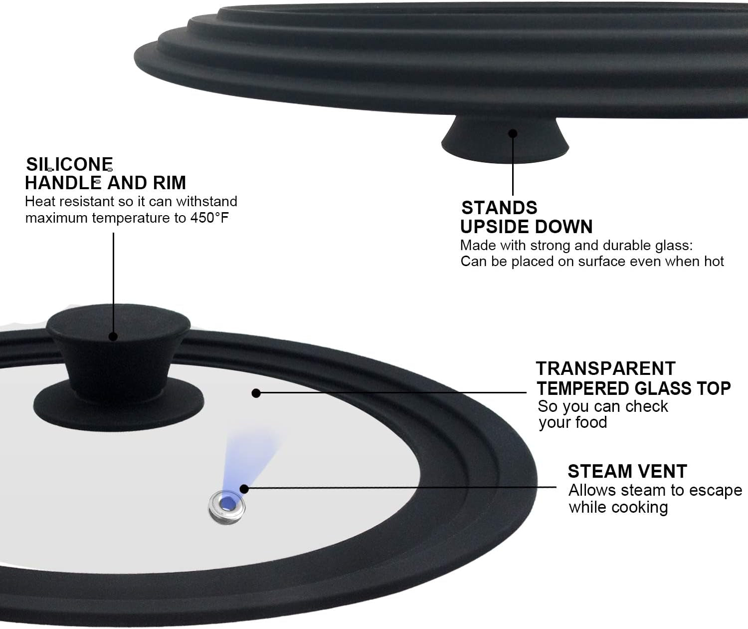 Universal Tempered Glass Lid with Heat-Resistant Silicone Rim for 6.5", 7", and 8" Cookware