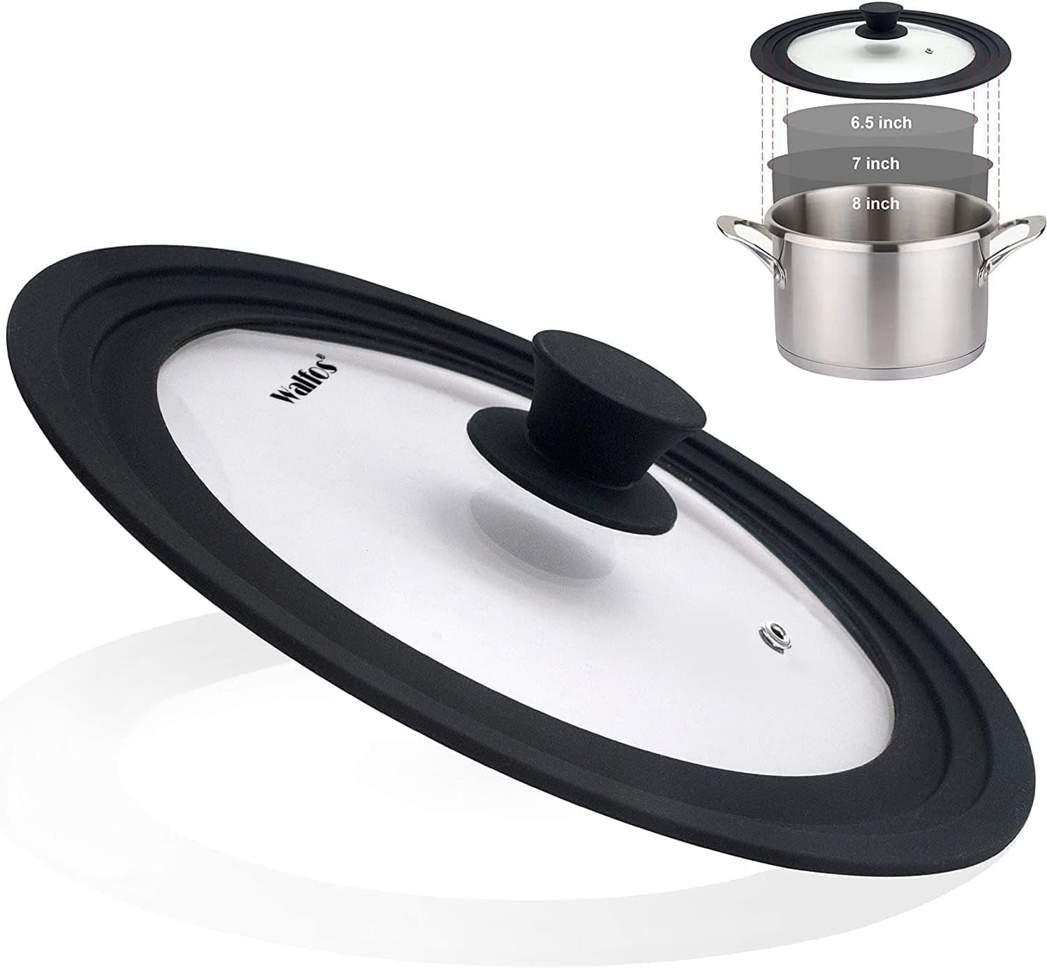 Universal Tempered Glass Lid with Heat-Resistant Silicone Rim for 6.5", 7", and 8" Cookware