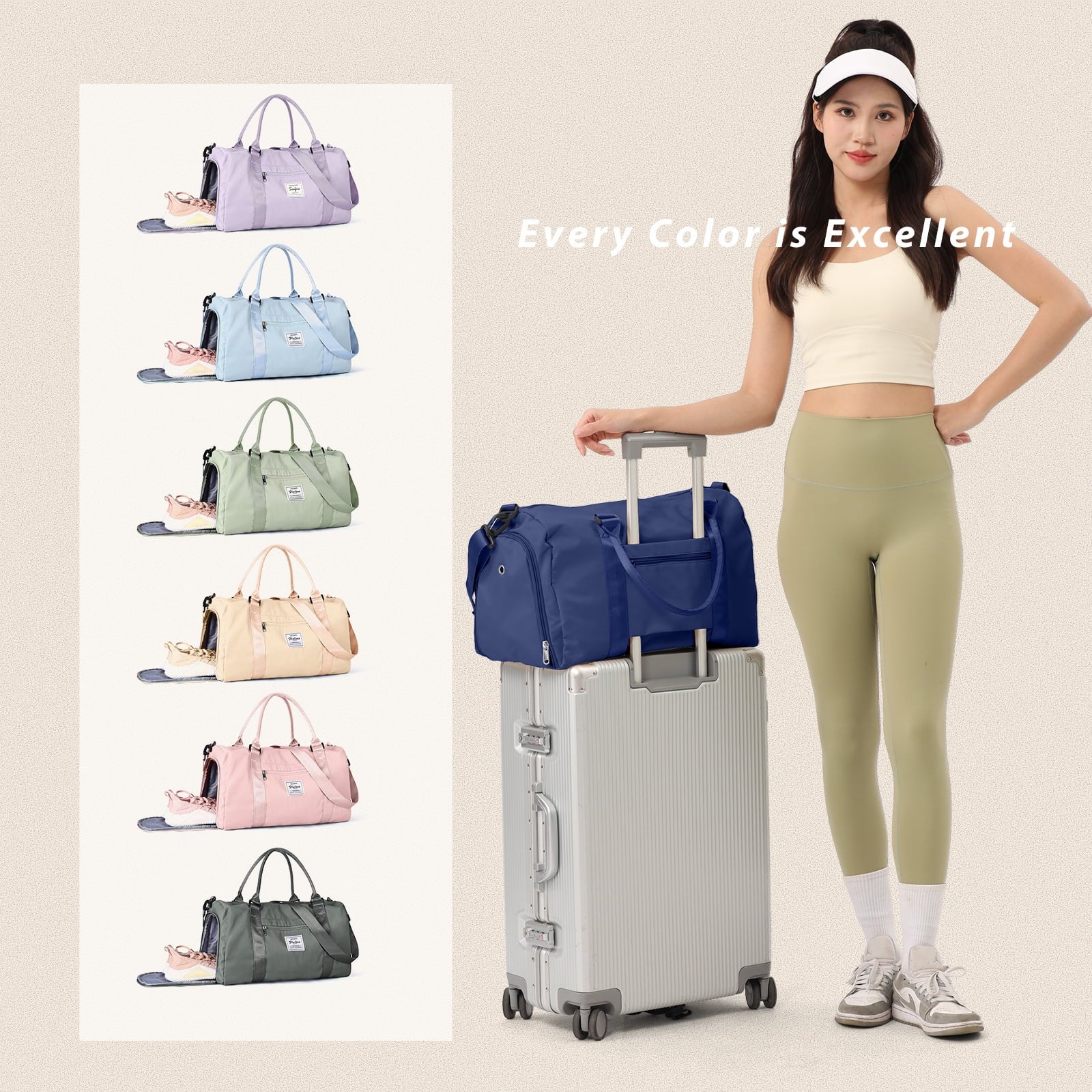 Gym Bag for Women Men with Wet Pocket, Travel Duffle Bag Sport Gym Tote Bag with Shoe Compartment, Carry on Overnight Bag Hospital Bag Dark Blue
