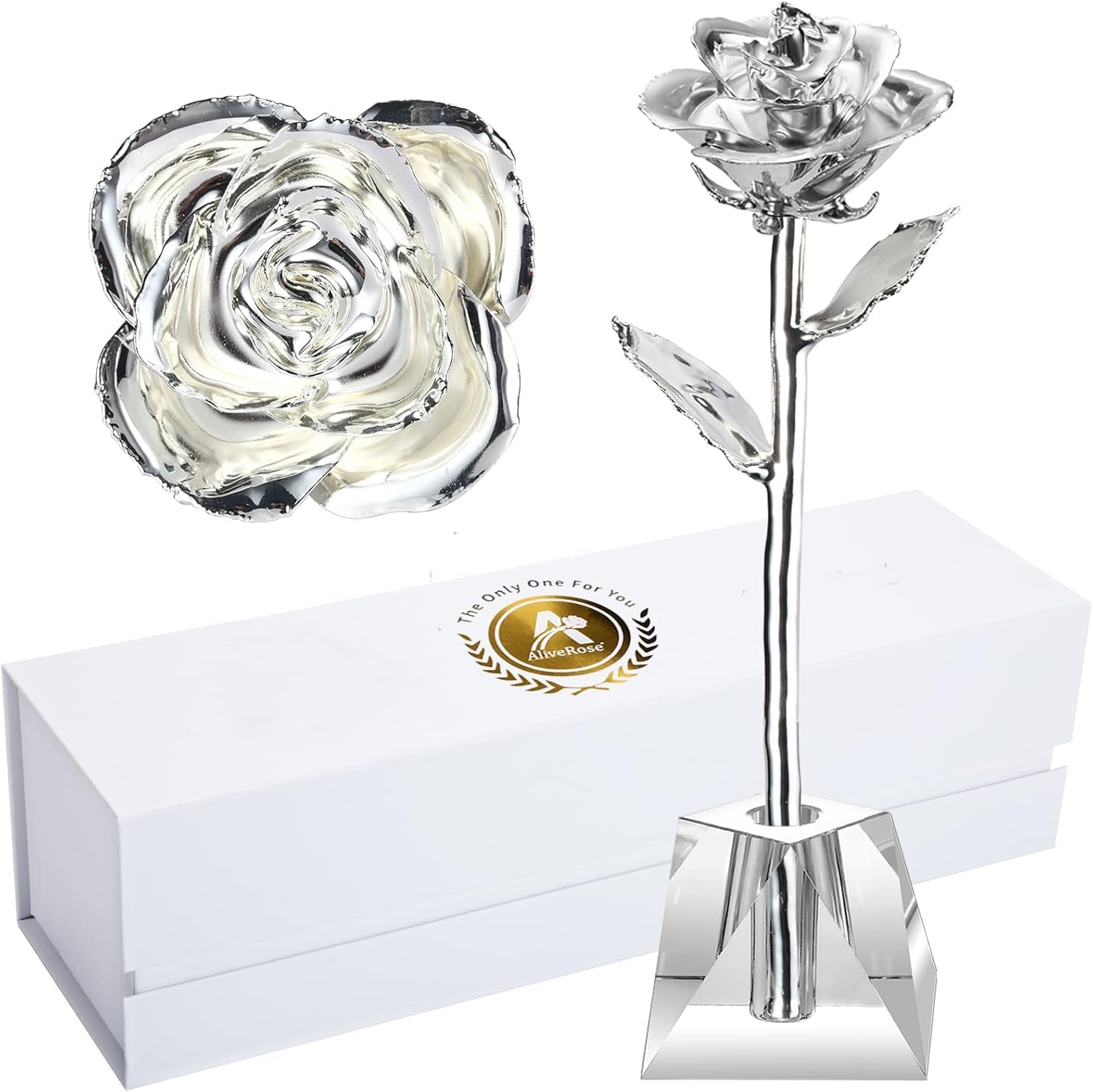 Gold Rose,24K Gold Real Rose Gift for Her, Long Stem Rose Made from Real Gold Rose for Anniversary Valentines Mothers Day Birthday (Teal Blue with Crystal Vase)
