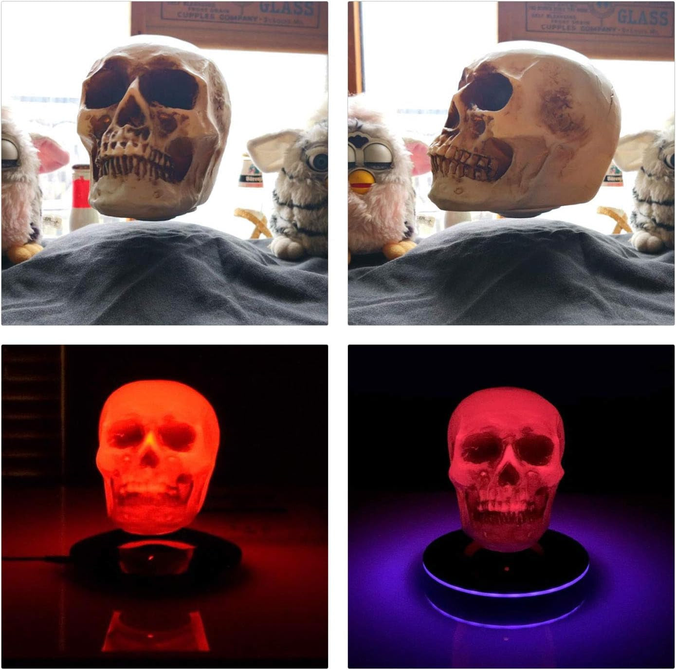 Magnetic Levitating Levitate 3D Skull LED Night Light with Touch Button Base,Floating and Rotating Globe Decoration Creative Crafts Statues for Home/Office/Festival/Halloween…