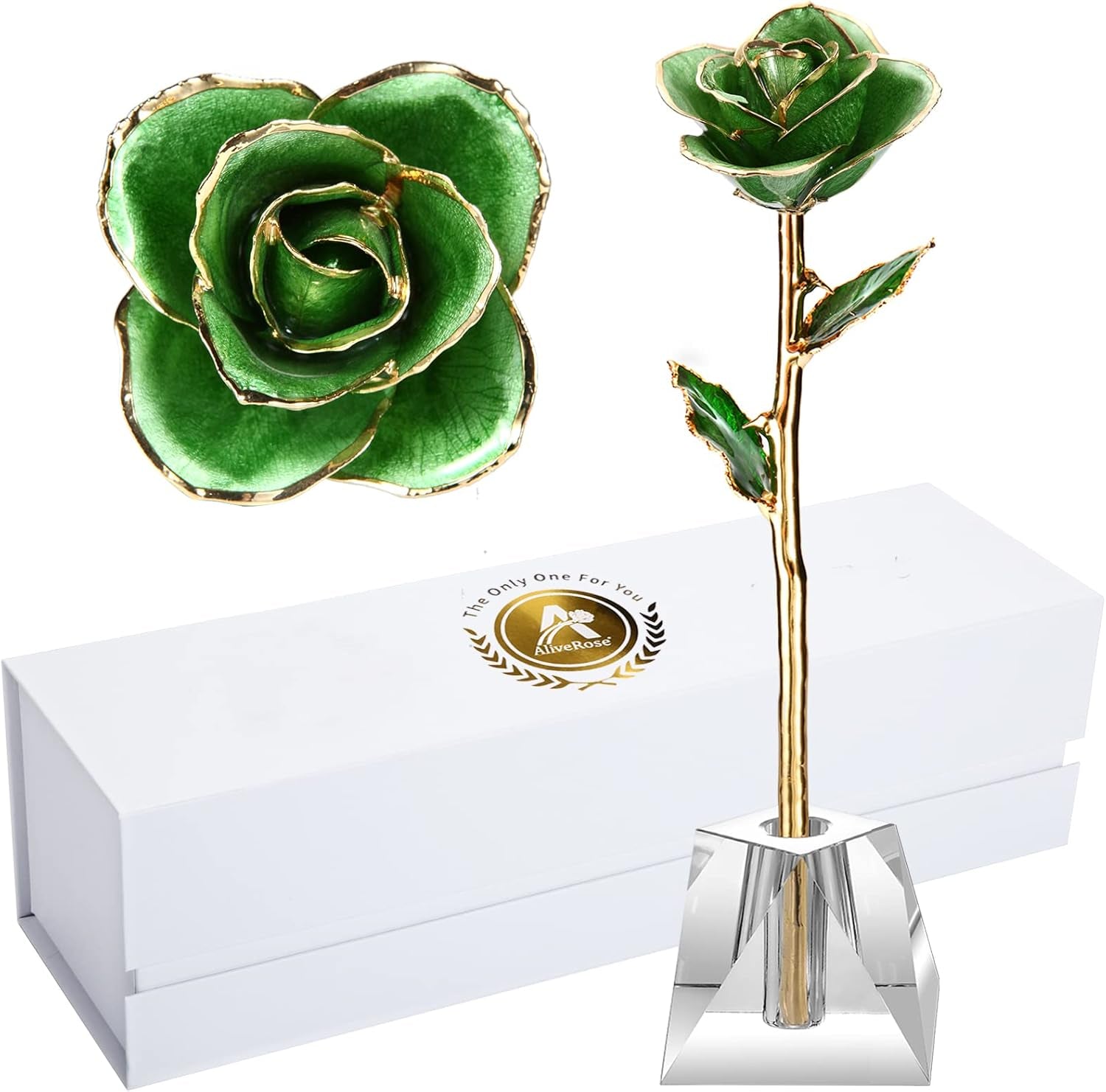Gold Rose,24K Gold Real Rose Gift for Her, Long Stem Rose Made from Real Gold Rose for Anniversary Valentines Mothers Day Birthday (Teal Blue with Crystal Vase)